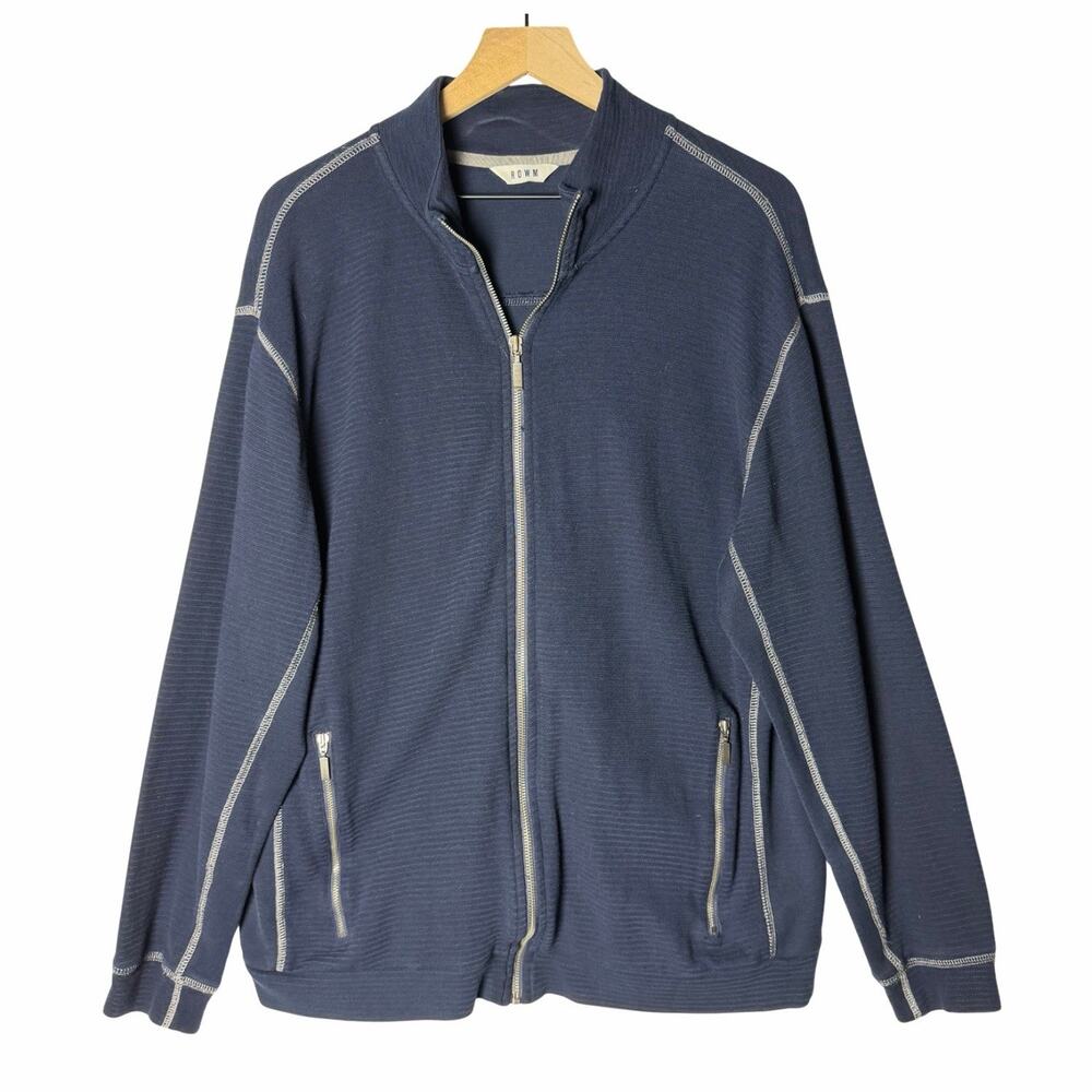 ROWM Sweater Blue Full Zip Mock Neck Soft Ribbed Mens size XL Casual